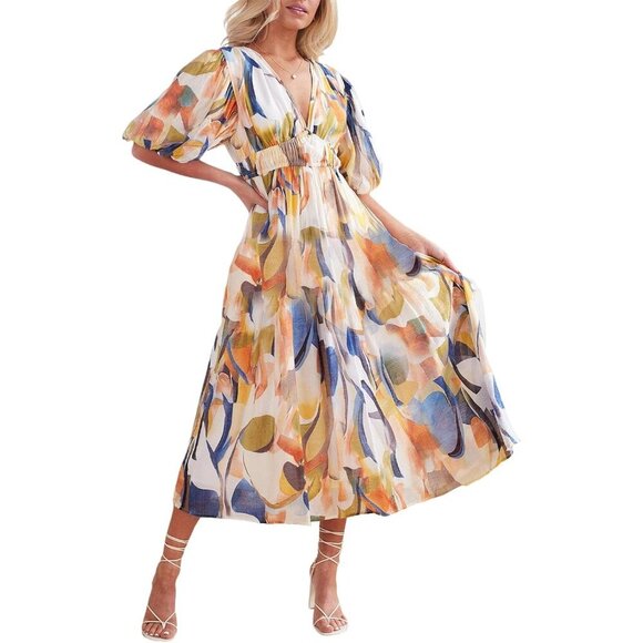 Lightweight Boho Midi Dress with Floral Print  Ideal for Summer & Fall  Events